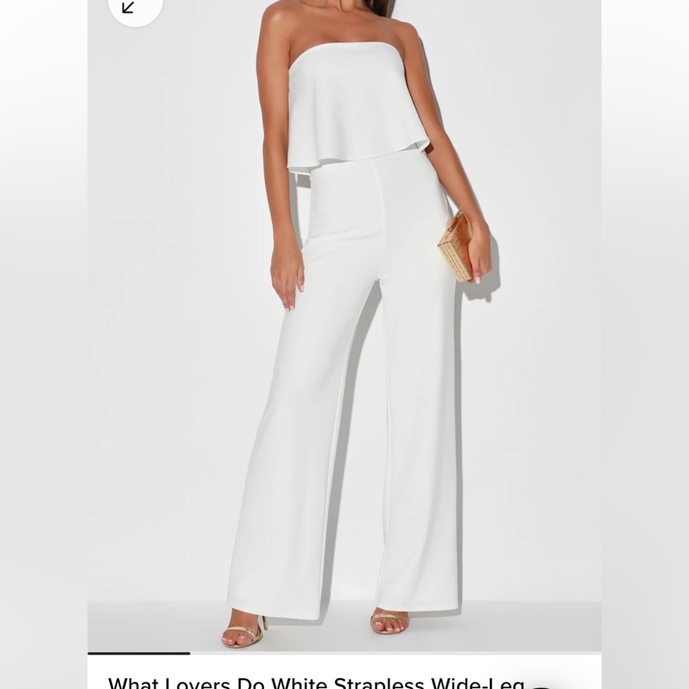What Lovers Do White Strapless Wide-Leg Jumpsuit